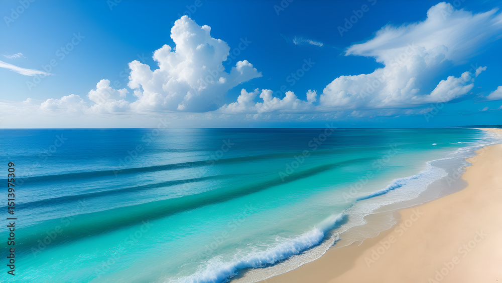 Fototapeta premium Stunning aerial view of turquoise ocean waves on sandy beach