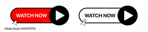 Watch Now Video Play Button Banner Sign Vector Design.