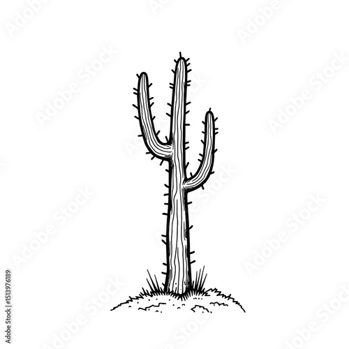 An illustrated close-up of a striking cactus, its spiky form rendered in intricate detail against a minimalist background.