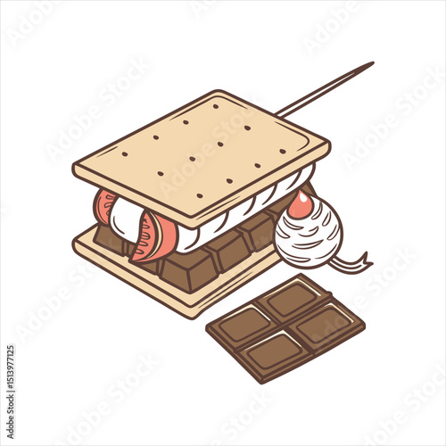 classic s'mores dessert chocolate marshmallow crackers isolated vector illustration on white background