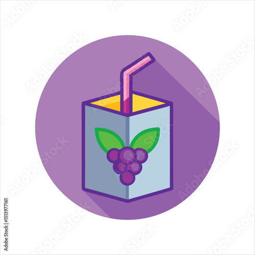 Grape Juice Box Vector Icon with Straw