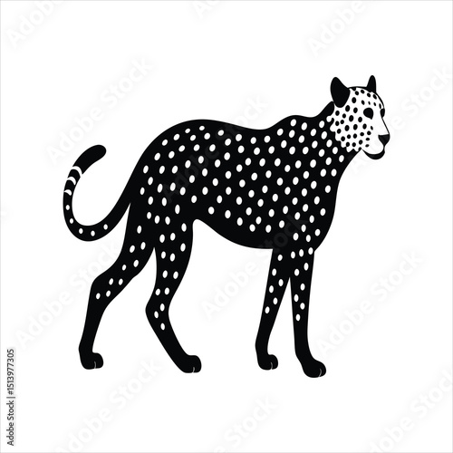 Graceful Cheetah Silhouette Black and White Illustration