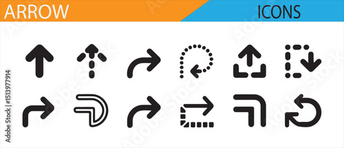 Collection of Arrow Icons Representing Directions, Rotation, and Navigation for UI and Design Use