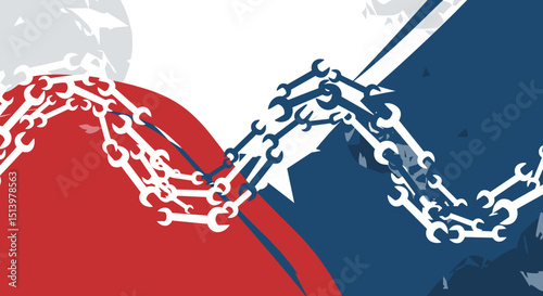 Wrench silhouettes forming a wave across patriotic abstract background, Labor Day banner concept
