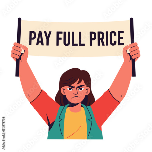 Person holding “Pay Full Price” banner, joking Anti-Sale Theme