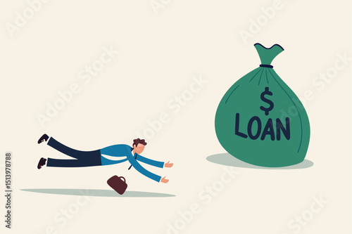 Entrepreneur soft loan to continue business in economic crisis impact by COVID-19 pandemic concept, tried broke businessman small business owner falling on the floor trying to get bank loan.