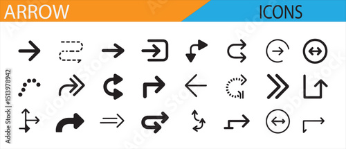 Set of Arrow Icons Representing Movement, Turn, and Direction for UI/UX


