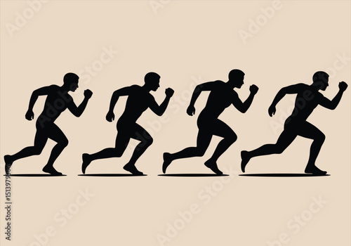 Silhouettes of people in sport and dance show human body evolution through running and dancing, a vector illustration of active life with music