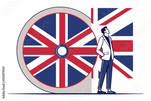 UK, United Kingdom economic direction after Brexit deal, business agreement and policy to drive England economy strategy concept, direction compass with Union Jack UK flag with businessman leader.