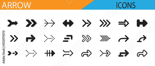 Set of Arrow Symbols Depicting Directions, Rotation, and Navigation for Digital Design

