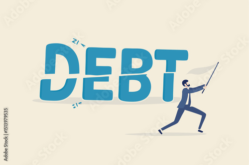Cut debt, negotiate with bank or debtor to reduce amount of loan and mortgage payment, solution for money management concept, smart confidence businessman cutting or slice the word DEBT in half.