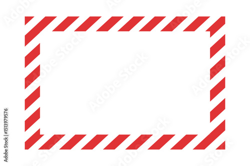 Red and White Striped Frame Border with Diagonal Lines Warning or Caution Tape Style Isolated on White Background for Graphic Design and Templates