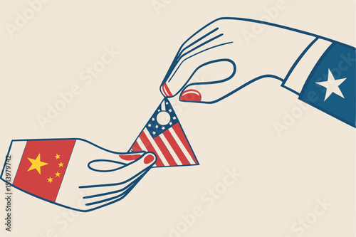 United States and China trade war negotiation, globalization deal between world leading country concept, businessman leader holding jigsaw with China and US flag to put it together.