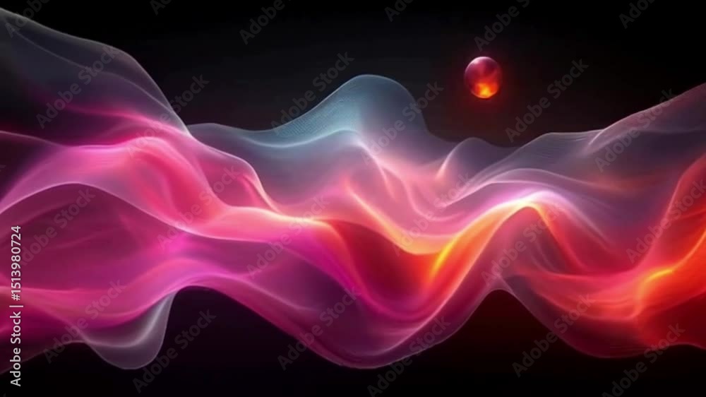 Abstract fractal background with glowing colorful lines, dynamic flowing waves, and a smoky blue light effect
