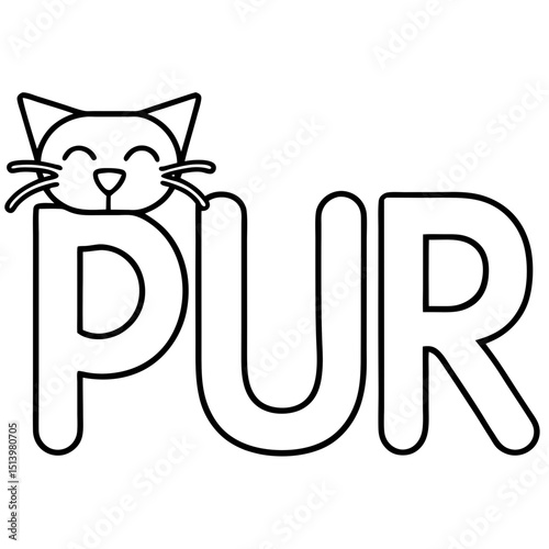 Purr cat sound themed artistic doodle design Line Art Vector illustration