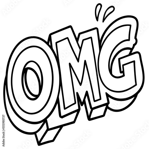Omg surprised expression word art in sketch style Line Art Vector illustration