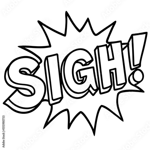 Sigh expression word in calm sketch drawing Line Art Vector illustration