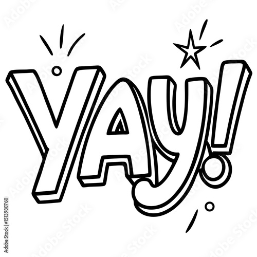 Yay celebration shout word in fun line sketch style Line Art Vector illustration