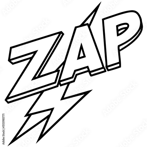 Zap electric shock word inspired by comic sketch Line Art Vector illustration