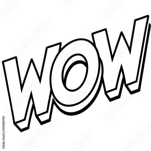 Wow amazed expression word in sketch art style Line Art Vector illustration