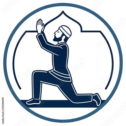 A person in prayer position icon.A white sculpture of a person in a kneeling position, symbolizing devotion or surrender
