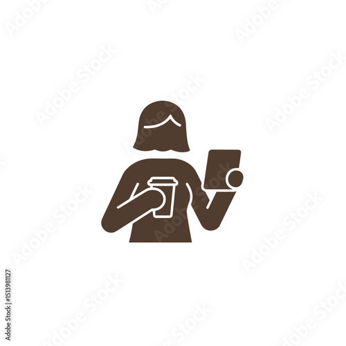 Woman holding coffee cup and smartphone in casual setting  