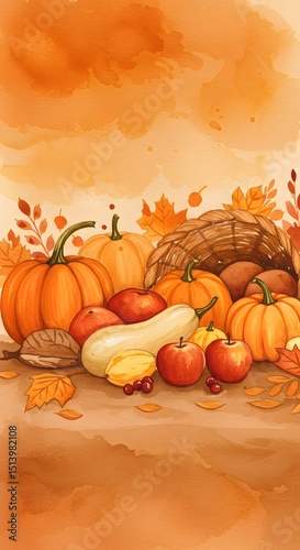 Autumn harvest bounty in a wicker basket