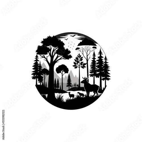 Forest and Deer Silhouette