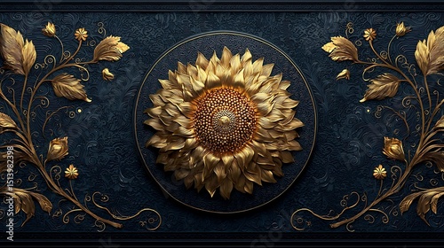 Elegant golden sunflower pattern with royal finish high resolution image