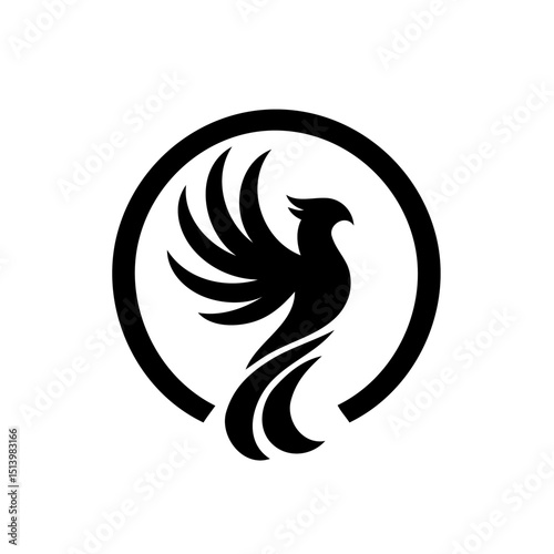  Stylized phoenix bird logo in black circular design


