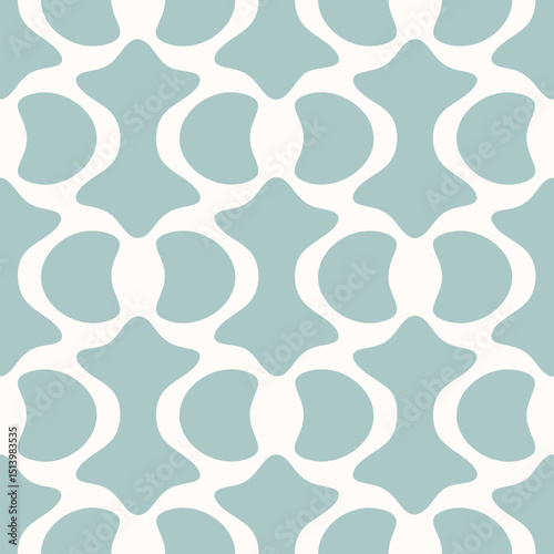 Abstract vector geometric seamless pattern. Stylish background with smooth quirky shapes. Retro vintage style ornament texture. Turquoise blue color. Funky repeated geo design for decor, print, fabric
