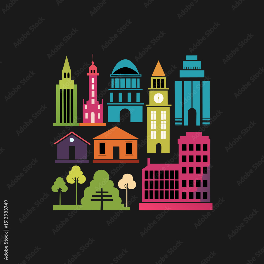 Fototapeta premium Colorful City and Town Elements
