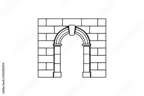 Brick wall or gate at the entrance silhouette on white background.