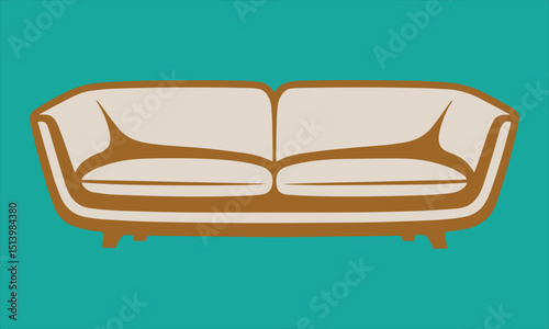 Retro modern sofa illustration on a teal background perfect for home decor and interior design