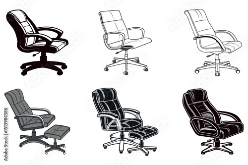 Black chair silhouettes group. Chair, table, bench & Seating icons set