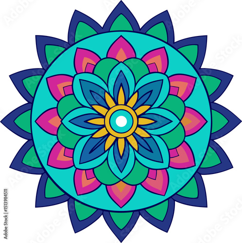 Sacred mandala design with artistic petal forms and calming balanced symmetry in cultural color tones