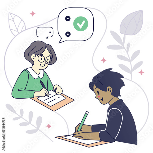teacher and student study illustration