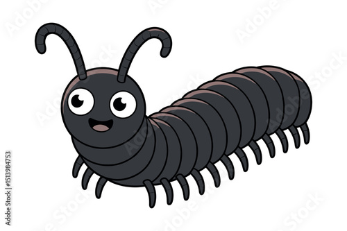 Cartoon Millipede Illustration with a Smiling Face and Many Legs on a White Background for Children s Books and Educational Materials