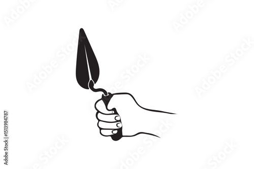Holding a bricklayer,s plastering trowel hand on white background.