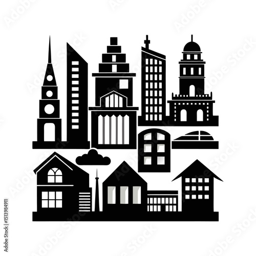 Diverse City and Suburban Building Silhouettes