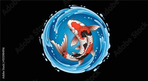Red and Black Koi Fish in Circular Flow – Yin Yang Water Symbolism

