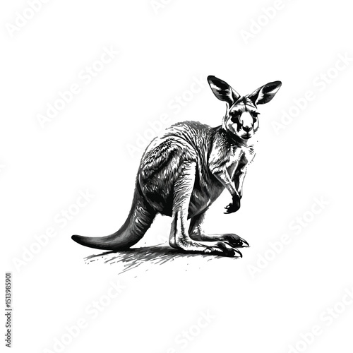 Realistic Kangaroo Face Drawing Detailed Black and White Sketch
