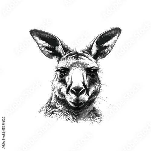 Realistic Kangaroo Face Drawing Detailed Black and White Sketch