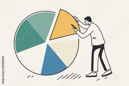 Investment asset allocation and rebalance concept, businessman investor or financial planner standing on ladder to arrange pie chart as rebalancing investment portfolio to suitable for risk and return