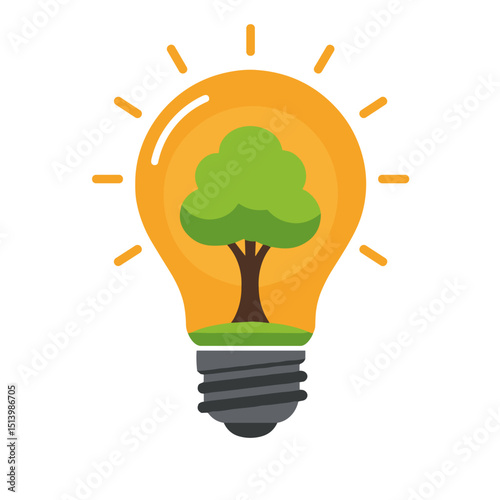 Light bulb with green tree inside representing eco-friendly ideas  on a transparent background icon