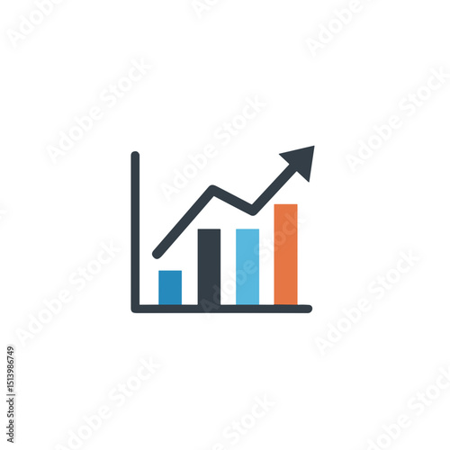 Growth chart illustration with ascending bars in various colors  on a transparent background icon