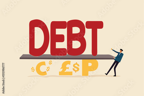 Debt to GDP crisis, COVID-19 causing economic recession, bankruptcy business high risk of debt bloat concept, huge heavy DEBT on top of broken GDP, Gross Domestic Product as recession indicator ratio.