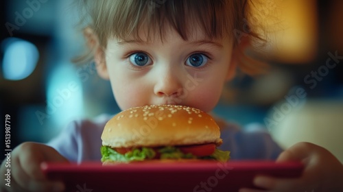 Child captivated by tablet with unhealthy food ads  AR 169