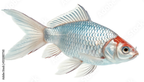 Single platinum koi fish isolated on white