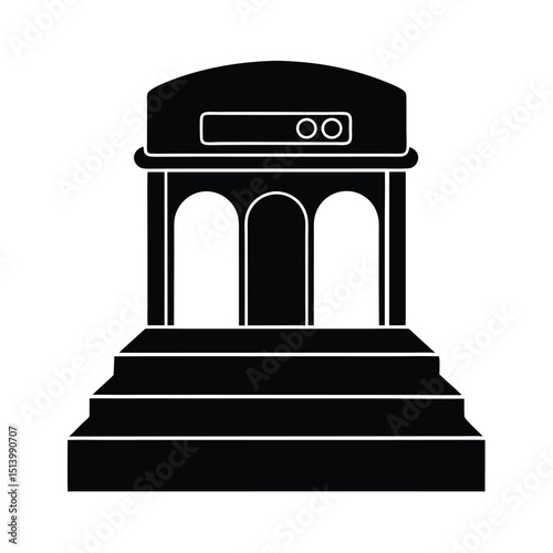 Abstract architectural structure black and white minimalist design isolated on white background